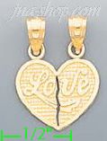 14K Gold 2-piece I Love You Heart Charm Pendant
