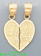 14K Gold 2-piece I Love You Heart Charm Pendant