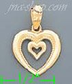 14K Gold Open Heart w/Little Open Heart Inside Charm Pendant