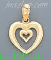 14K Gold Open Heart w/Little Open Heart Inside Charm Pendant