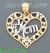 14K Gold #1 Mom Heart w/XOXO Charm Pendant