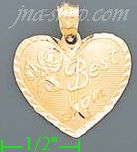14K Gold Best Mom Heart w/Rose Charm Pendant