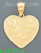 14K Gold #1 Mom Heart w/Rose Charm Pendant