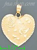 14K Gold Heart w/Birds & Floating Hearts Charm Pendant
