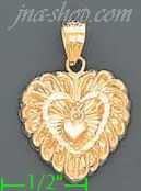 14K Gold Heart w/Small Dangling Heart Intricate Design Charm Pen