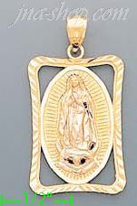 14K Gold Virgin of Guadalupe on Rectagular Frame 3Color Charm Pe