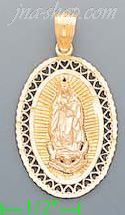 14K Gold Virgin of Guadalupe on Oval Frame 3Color Charm Pendant