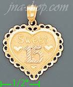 14K Gold 15 Años Heart 3Color Charm Pendant