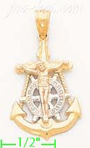 14K Gold Anchor Crucifix 3Color Charm Pendant