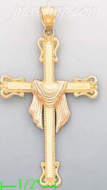 14K Gold Cross w/Shroud 3Color Charm Pendant