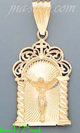 14K Gold Crucifix on Ornate Arc Stamp Charm Pendant