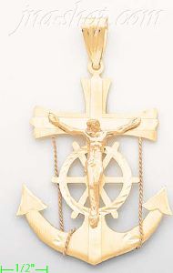 14K Gold Anchor Crucifix Stamp Charm Pendant