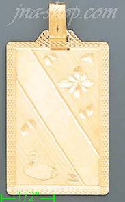 14K Gold Dia-Cut Engravable Rectangular Stamp Charm Pendant