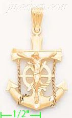 14K Gold Anchor Crucifix Stamp Charm Pendant