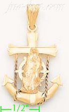 14K Gold Anchor Crucifix Stamp Charm Pendant