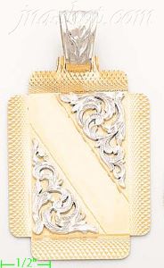 14K Gold Engravable Rectangular Stamp Charm Pendant