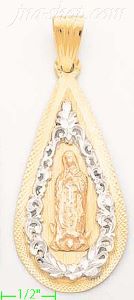 14K Gold Virgin of Guadalupe Teardrop Stamp Charm Pendant