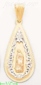 14K Gold Virgin of Guadalupe Teardrop Stamp Charm Pendant