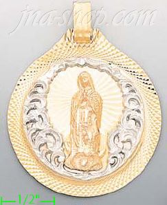 14K Gold Virgin of Guadalupe Round Stamp Charm Pendant