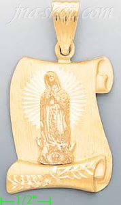 14K Gold Virgin of Guadalupe Scroll Stamp Charm Pendant