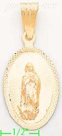 14K Gold Virgin of Guadalupe Oval Stamp Charm Pendant