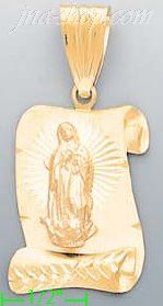 14K Gold Virgin of Guadalupe Scroll Stamp Charm Pendant