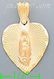 14K Gold Virgin of Guadalupe Heart Stamp Charm Pendant