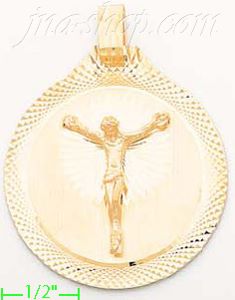 14K Gold Crucifix Round Stamp Charm Pendant