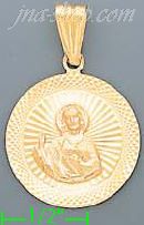 14K Gold Jesus Sacred Heart Round Stamp Charm Pendant