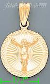 14K Gold Crucifix Round Stamp Charm Pendant