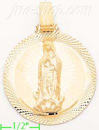 14K Gold Virgin of Guadalupe Round Stamp Charm Pendant