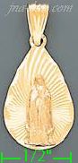 14K Gold Virgin of Guadalupe Teardrop Stamp Charm Pendant