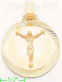 14K Gold Crucifix Round Stamp Charm Pendant