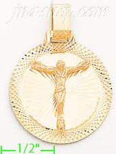 14K Gold Crucifix Round Stamp Charm Pendant