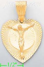 14K Gold Crucifix Heart Stamp Charm Pendant