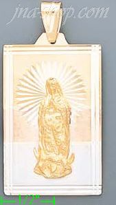 14K Gold Virgin of Guadalupe Rectangular 3Color Stamped CZ Charm