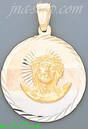14K Gold Jesus Christ Face Round 3Color Stamped CZ Charm Pendant
