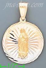 14K Gold Virgin of Guadalupe Round 3Color Stamped CZ Charm Penda