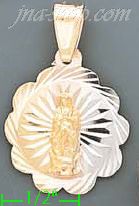 14K Gold Virgin of Guadalupe Flower 3Color Stamped CZ Charm Pend
