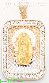 14K Gold Virgin of Guadalupe Round Rectangle 3Color Stamped CZ C