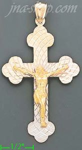 14K Gold Cross Crucifix 3Color Stamped CZ Charm Pendant