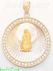 14K Gold Virgin of Guadalupe Round 3Color Stamped CZ Charm Penda