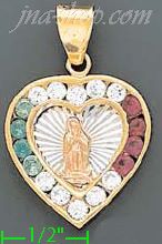 14K Gold Virgin of Guadalupe Heart Stamp Charm Pendant