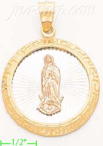 14K Gold Virgin of Guadalupe w/Greek Design Frame Round Stamp Ch