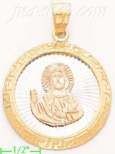 14K Gold Jesus Sacred Heart w/Greek Design Frame Round Stamp Cha