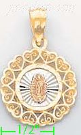 14K Gold Virgin of Guadalupe Stamp Charm Pendant