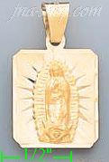 14K Gold Virgin of Guadalupe Engraved Charm Pendant