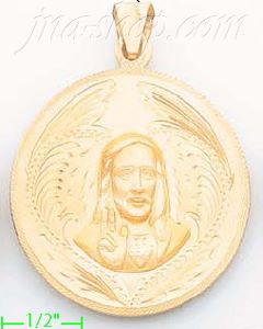 14K Gold Jesus Sacred Heart Engraved Charm Pendant