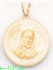 14K Gold Jesus Sacred Heart Engraved Charm Pendant