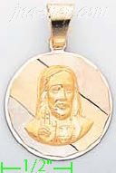14K Gold Jesus Sacred Heart 3Color Engraved Charm Pendant